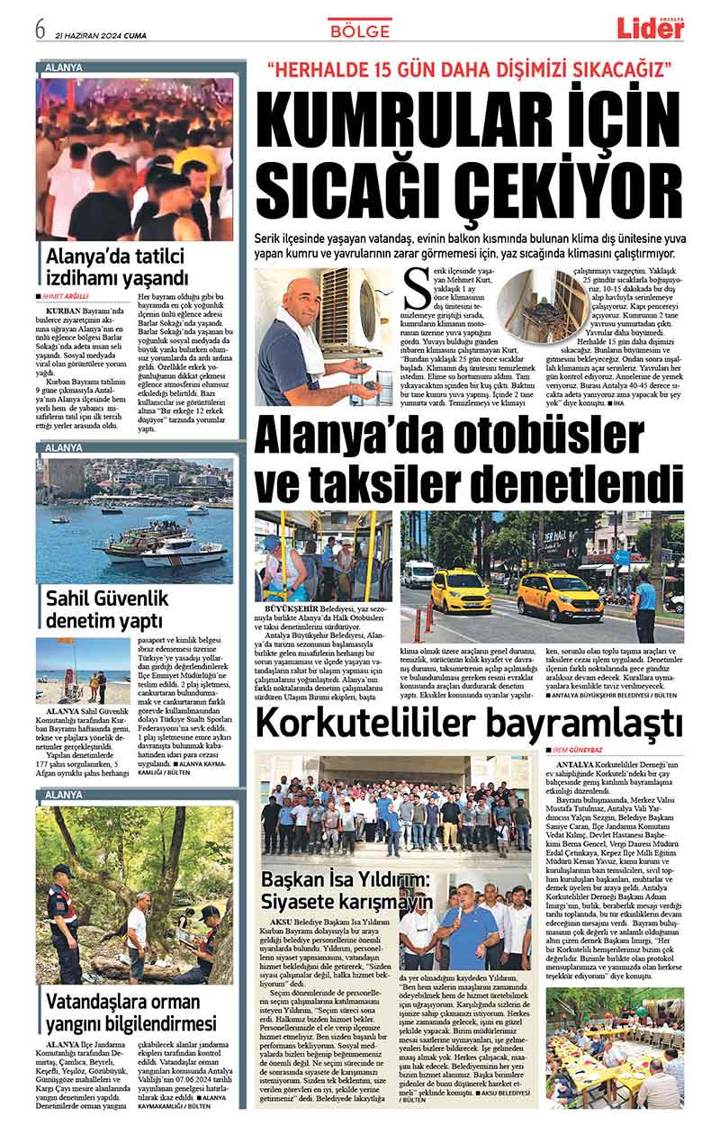 21 H A Z İ R A N L İ D E R G A Z E T E A N T A L Y A 6