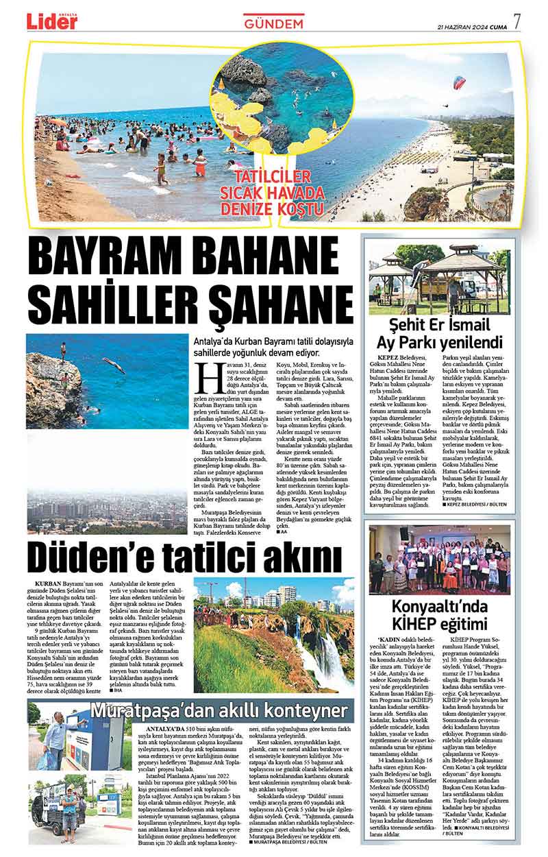 21 H A Z İ R A N L İ D E R G A Z E T E A N T A L Y A 7