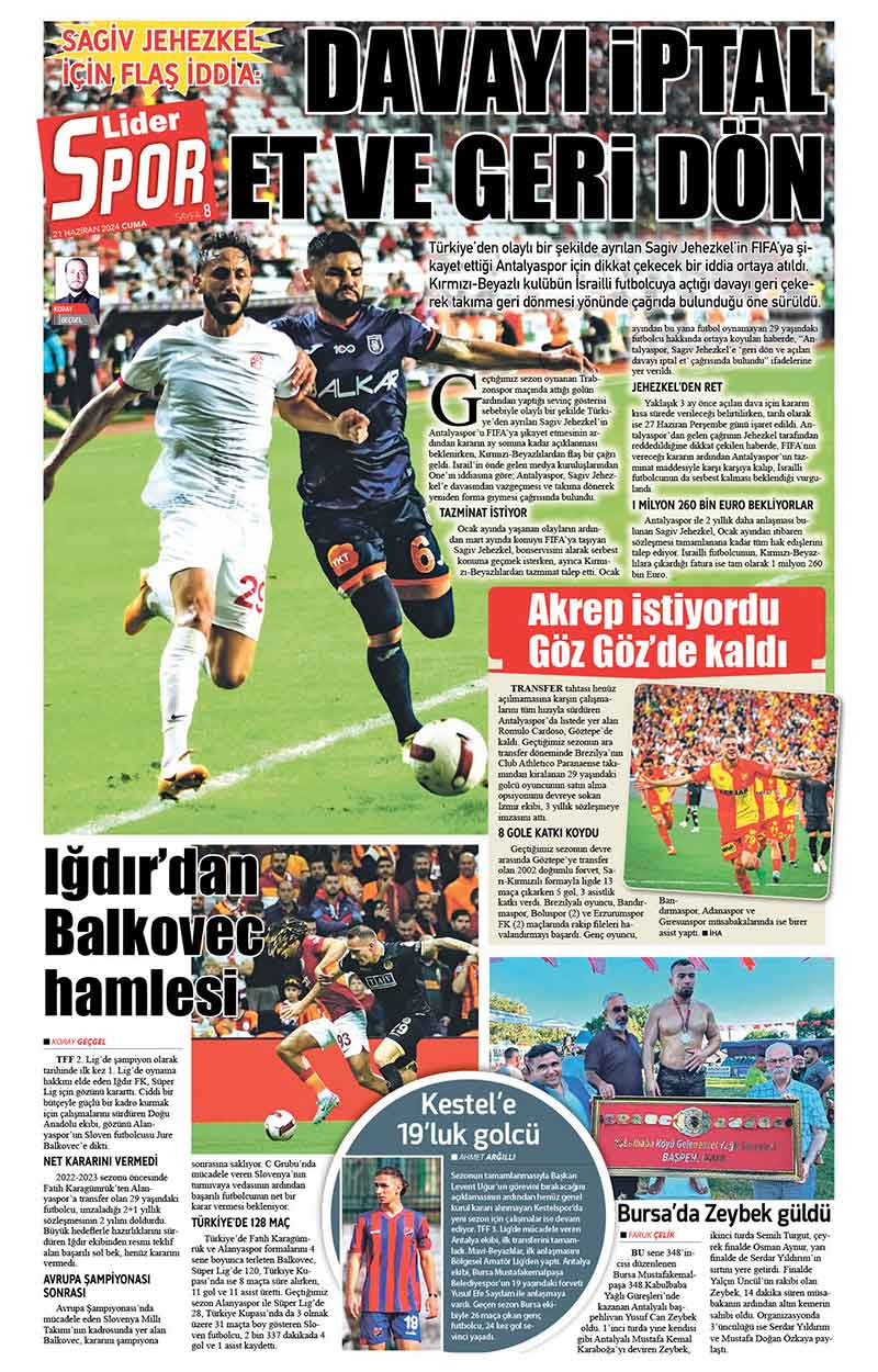21 H A Z İ R A N L İ D E R G A Z E T E A N T A L Y A 8