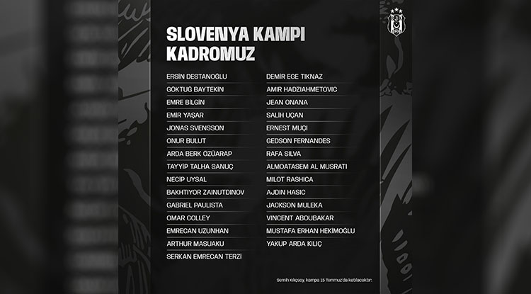 Beşiktaş'ın Slovenya Kamp Kadrosu Belli Oldu 1