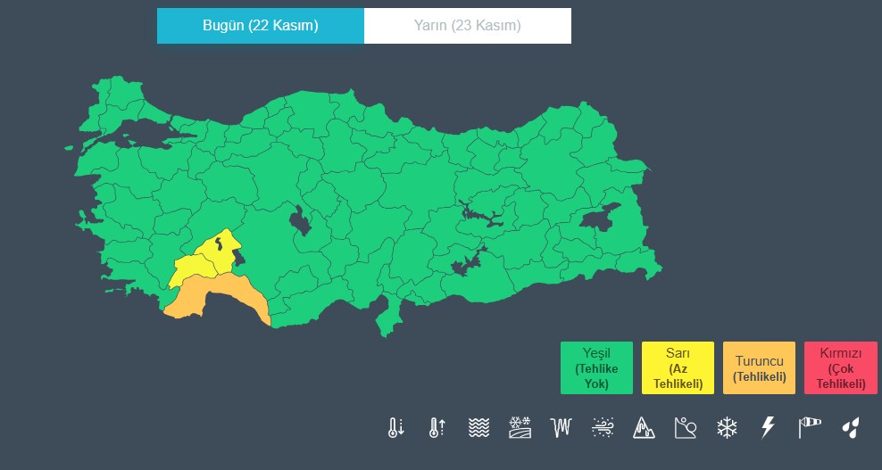 Meteoroloji'den 2 Kente Sarı, 1 Kente Turuncu Kodlu Uyarı