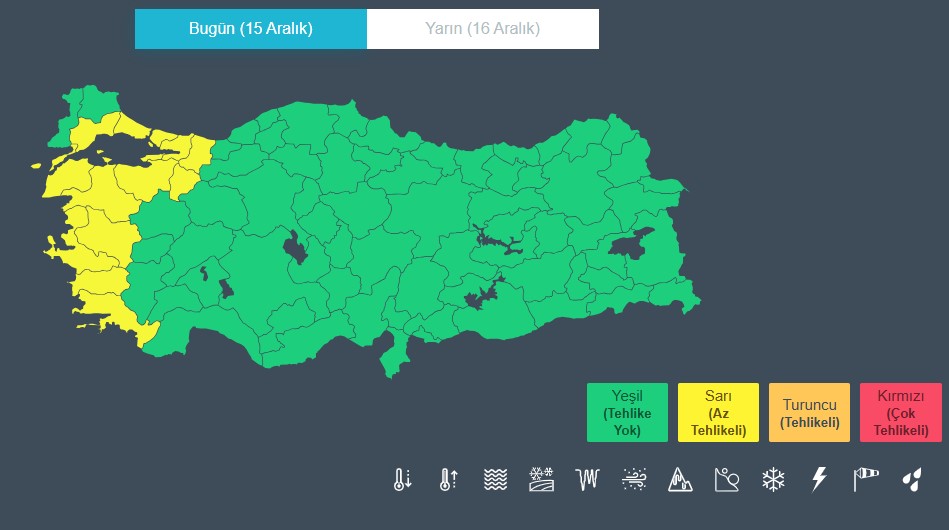 13 Ile Sarı Kodlu Uyarı