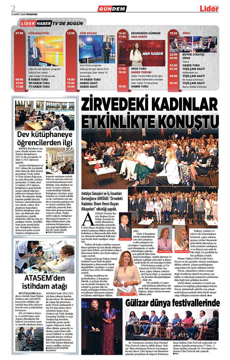 13 M A R T 2025 L İ D E R G A Z E T E A N T A L Y A 2