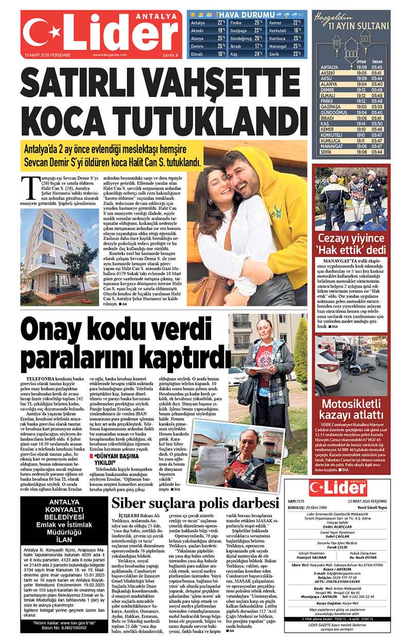 13 M A R T 2025 L İ D E R G A Z E T E A N T A L Y A 3