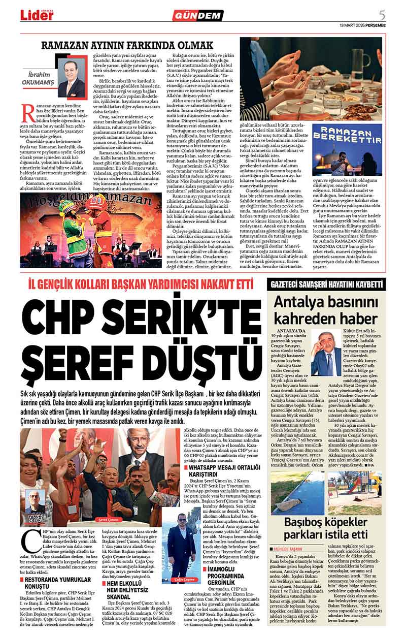 13 M A R T 2025 L İ D E R G A Z E T E A N T A L Y A 5