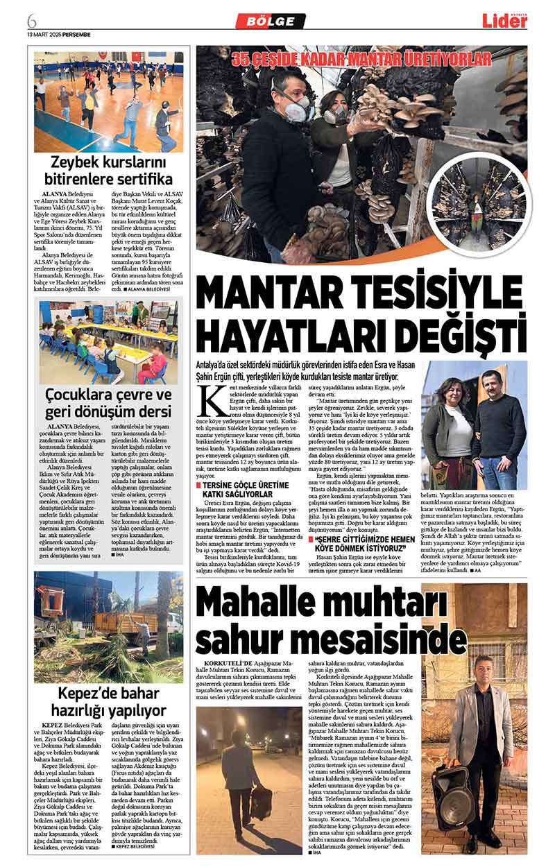 13 M A R T 2025 L İ D E R G A Z E T E A N T A L Y A 6