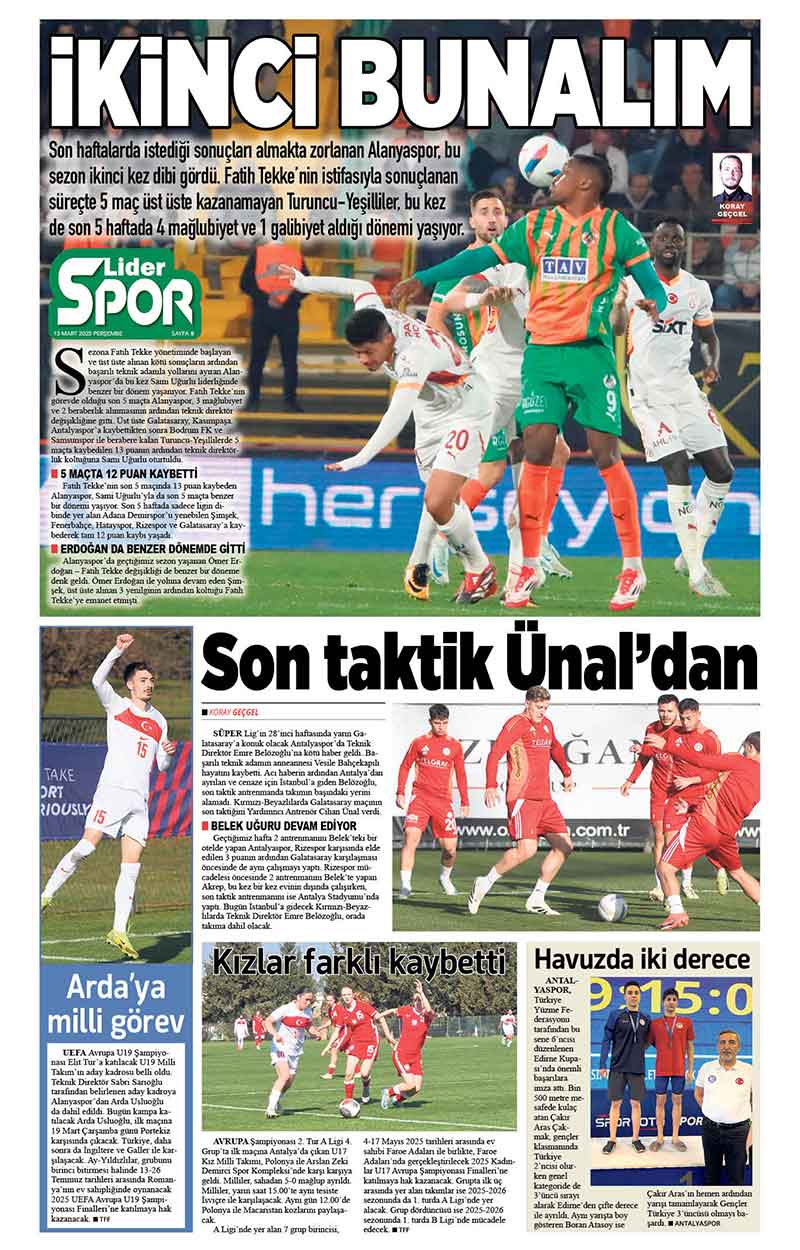 13 M A R T 2025 L İ D E R G A Z E T E A N T A L Y A 8