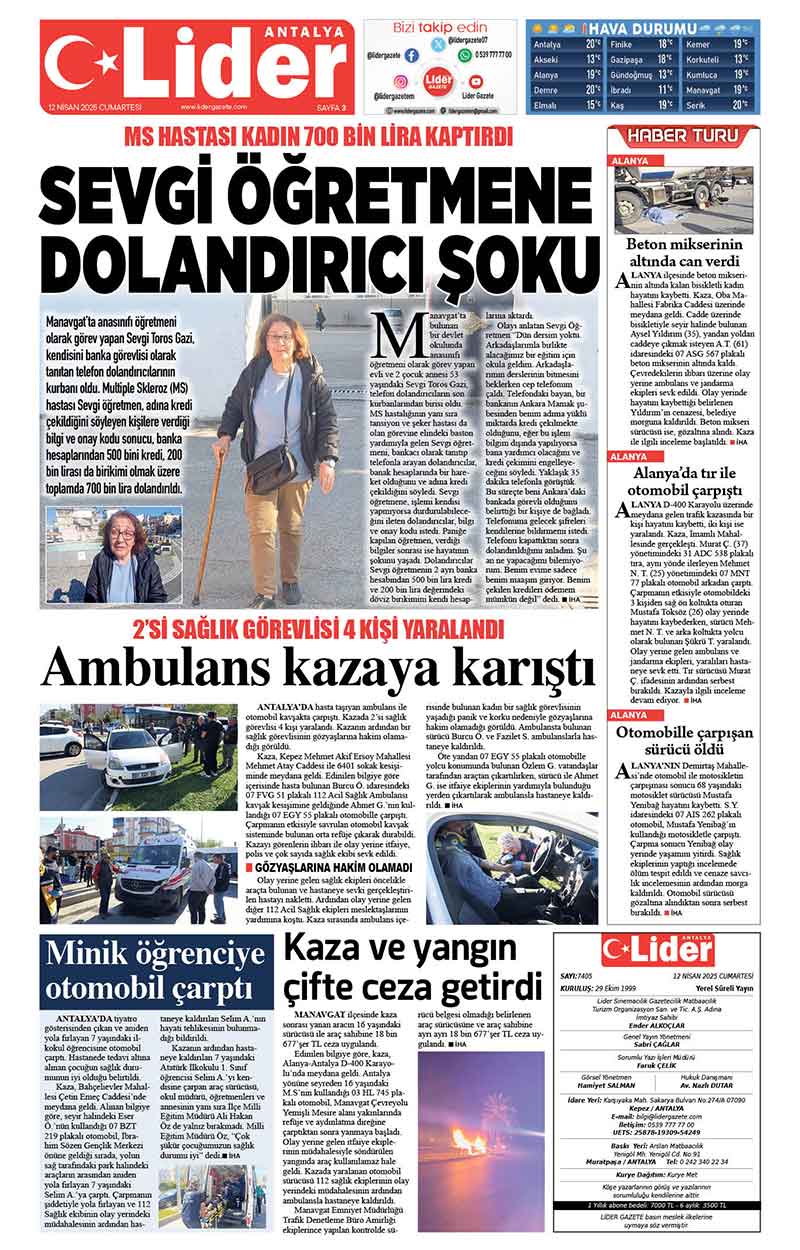 12 N İ S A N 2025 L İ D E R G A Z E T E A N T A L Y A 3