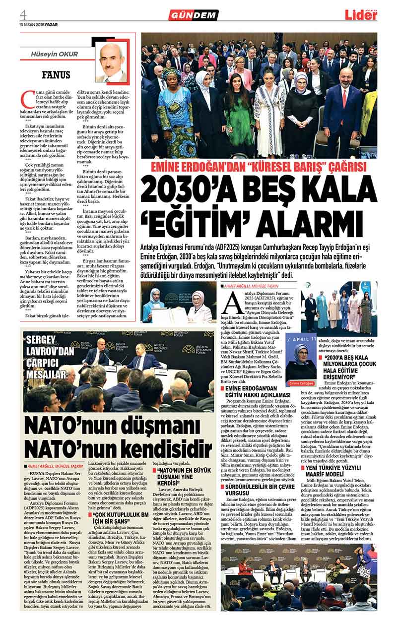 13 N İ S A N 2025 L İ D E R G A Z E T E A N T A L Y A 4