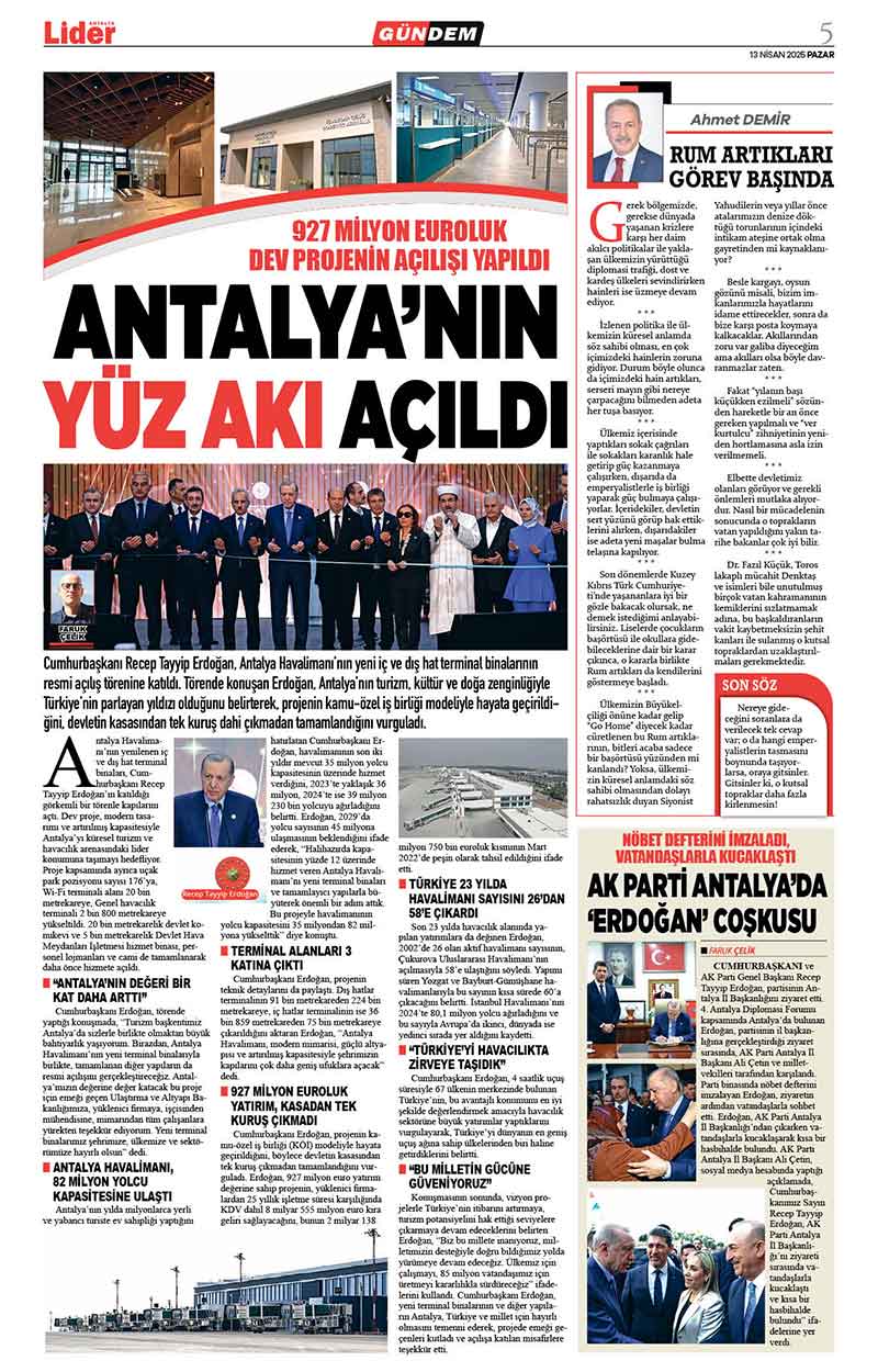 13 N İ S A N 2025 L İ D E R G A Z E T E A N T A L Y A 5