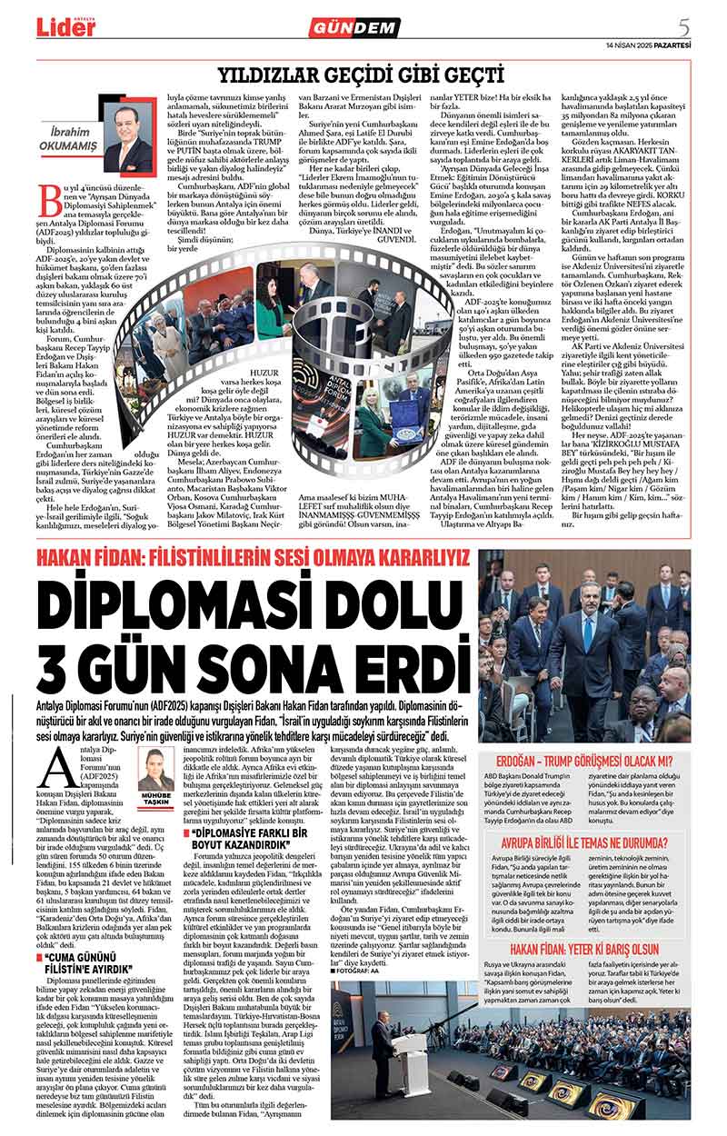 14 N İ S A N 2025 L İ D E R G A Z E T E A N T A L Y A 5