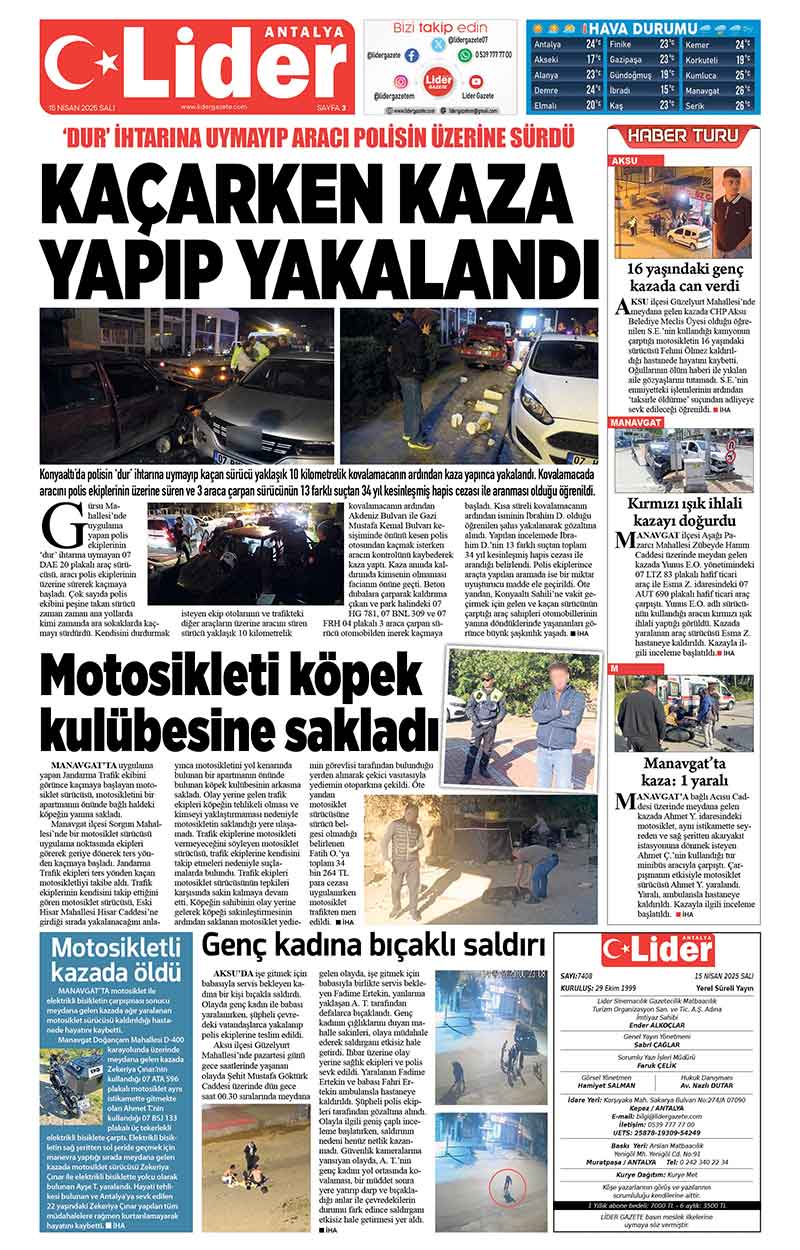 15 N İ S A N 2025 L İ D E R G A Z E T E A N T A L Y A 3