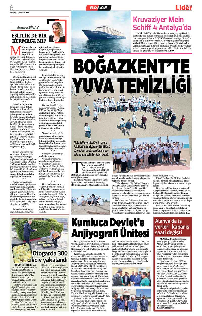 18 N İ S A N 2025 L İ D E R G A Z E T E A N T A L Y A 6