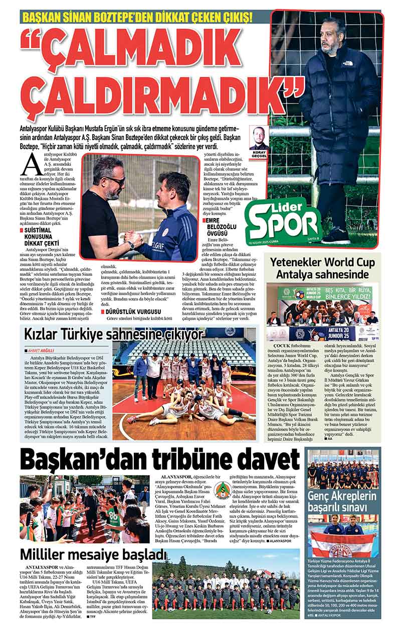 18 N İ S A N 2025 L İ D E R G A Z E T E A N T A L Y A 8