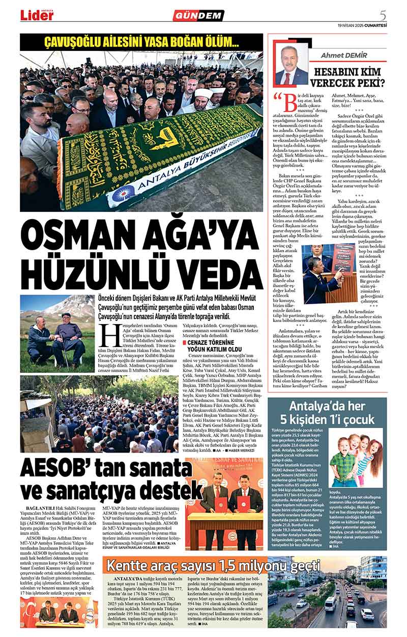 19 N İ S A N 2025 L İ D E R G A Z E T E A N T A L Y A 5