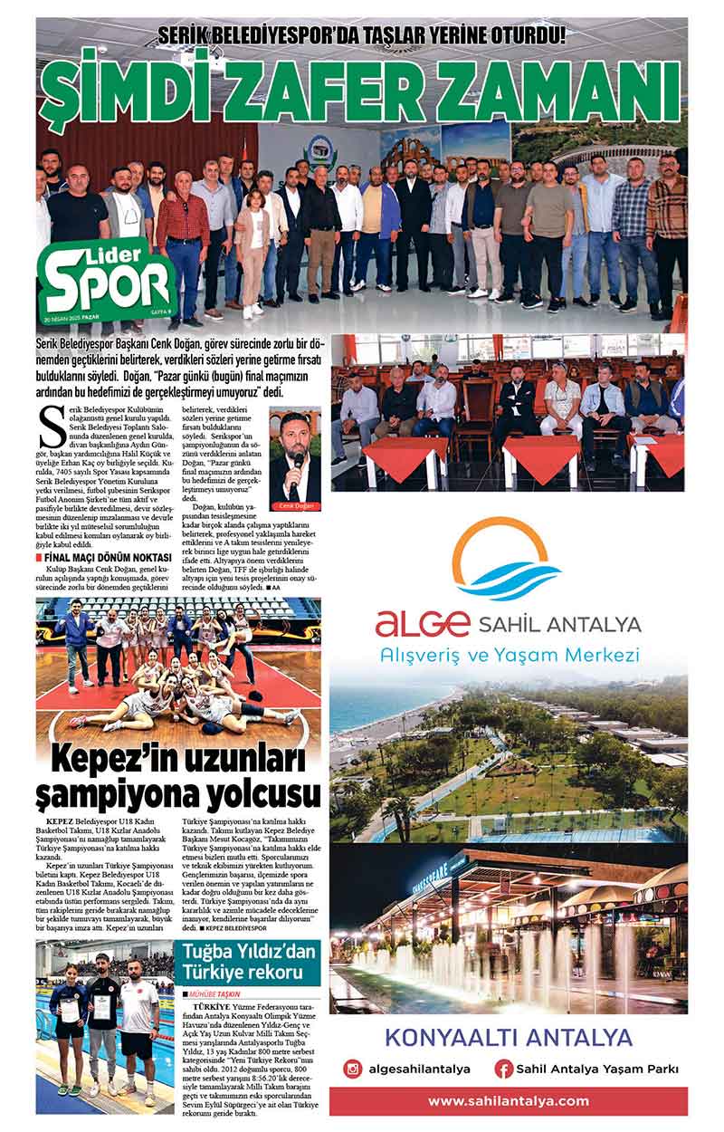 20 N İ S A N 2025 L İ D E R G A Z E T E A N T A L Y A 8