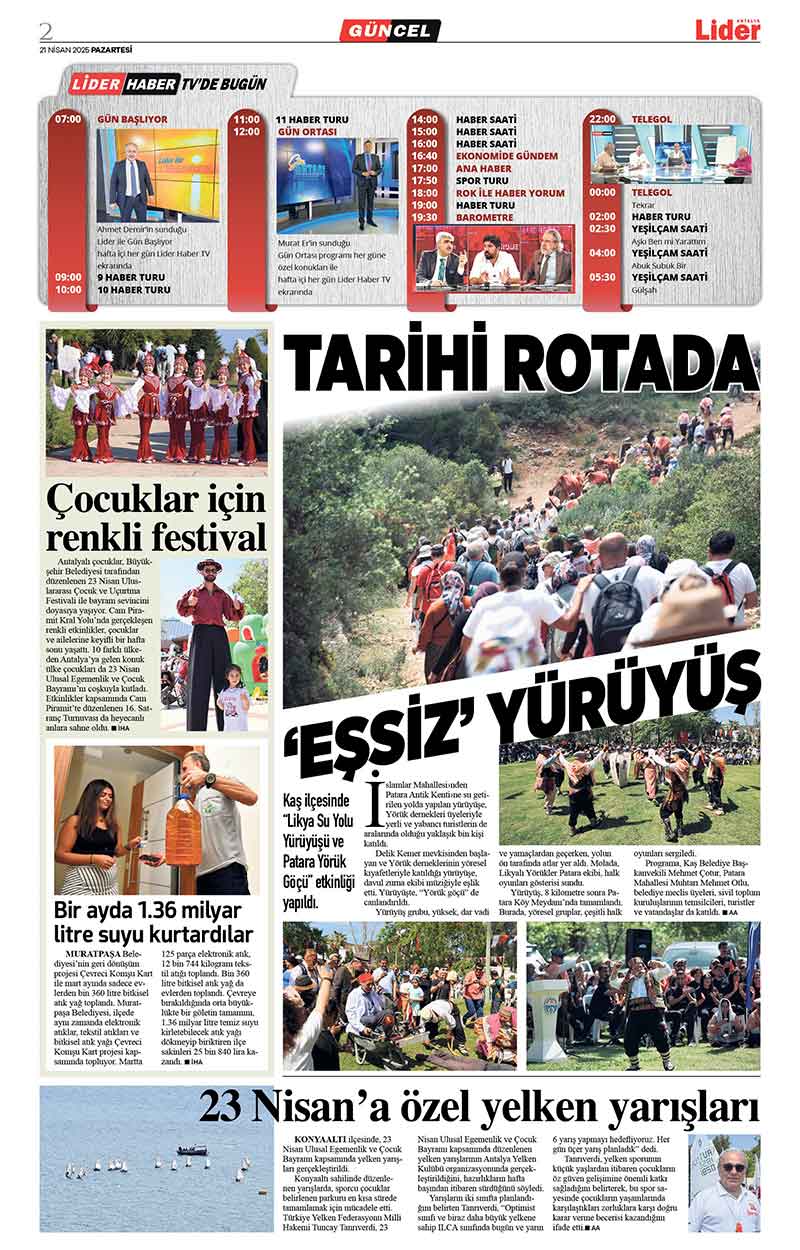 21 N İ S A N 2025 L İ D E R G A Z E T E A N T A L Y A 2