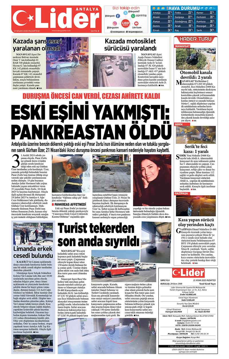 21 N İ S A N 2025 L İ D E R G A Z E T E A N T A L Y A 3