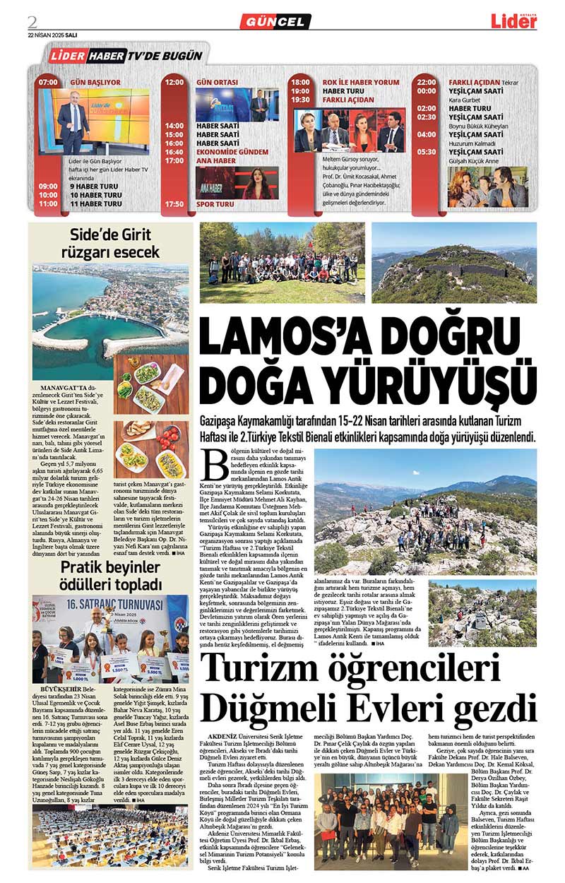 22 N İ S A N 2025 L İ D E R G A Z E T E A N T A L Y A 2