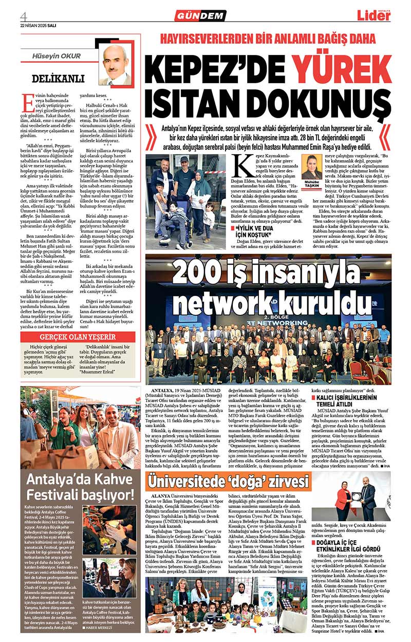 22 N İ S A N 2025 L İ D E R G A Z E T E A N T A L Y A 4