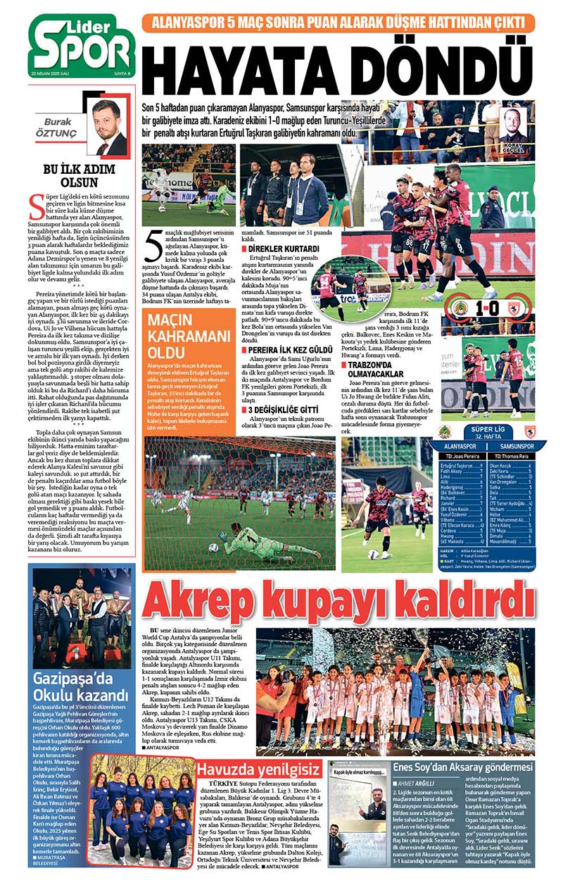22 N İ S A N 2025 L İ D E R G A Z E T E A N T A L Y A 8