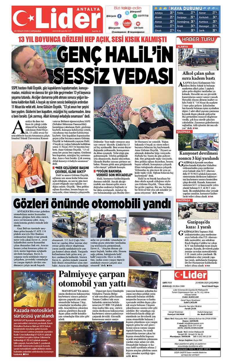 23 N İ S A N 2025 L İ D E R G A Z E T E A N T A L Y A 3