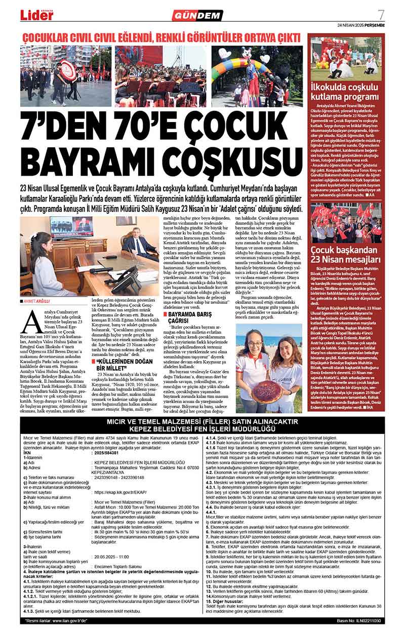 24 N İ S A N 2025 L İ D E R G A Z E T E A N T A L Y A 7