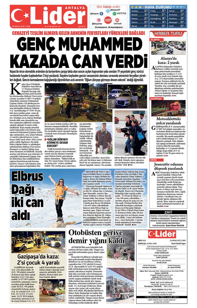 25 N İ S A N 2025 L İ D E R G A Z E T E A N T A L Y A 3