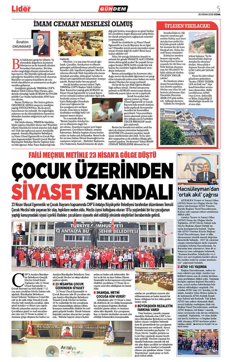 25 N İ S A N 2025 L İ D E R G A Z E T E A N T A L Y A 5