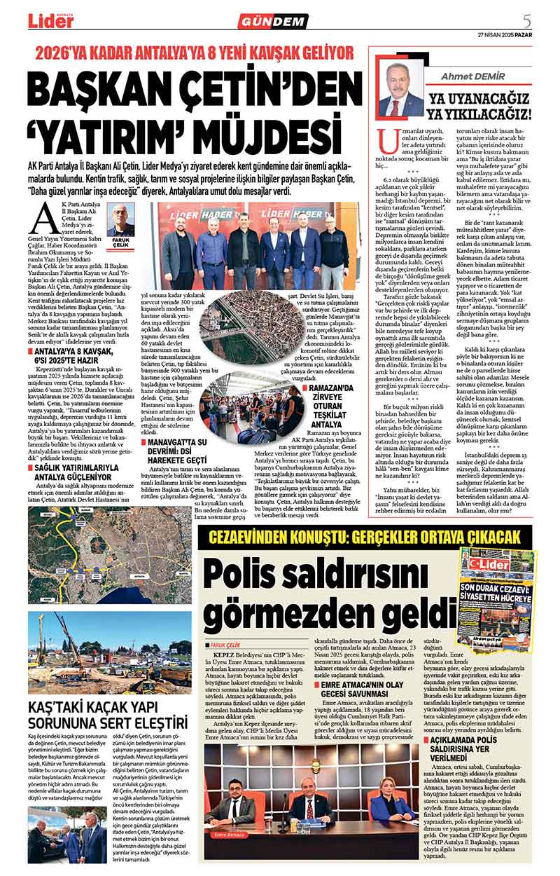 27 N İ S A N 2025 L İ D E R G A Z E T E A N T A L Y A 5