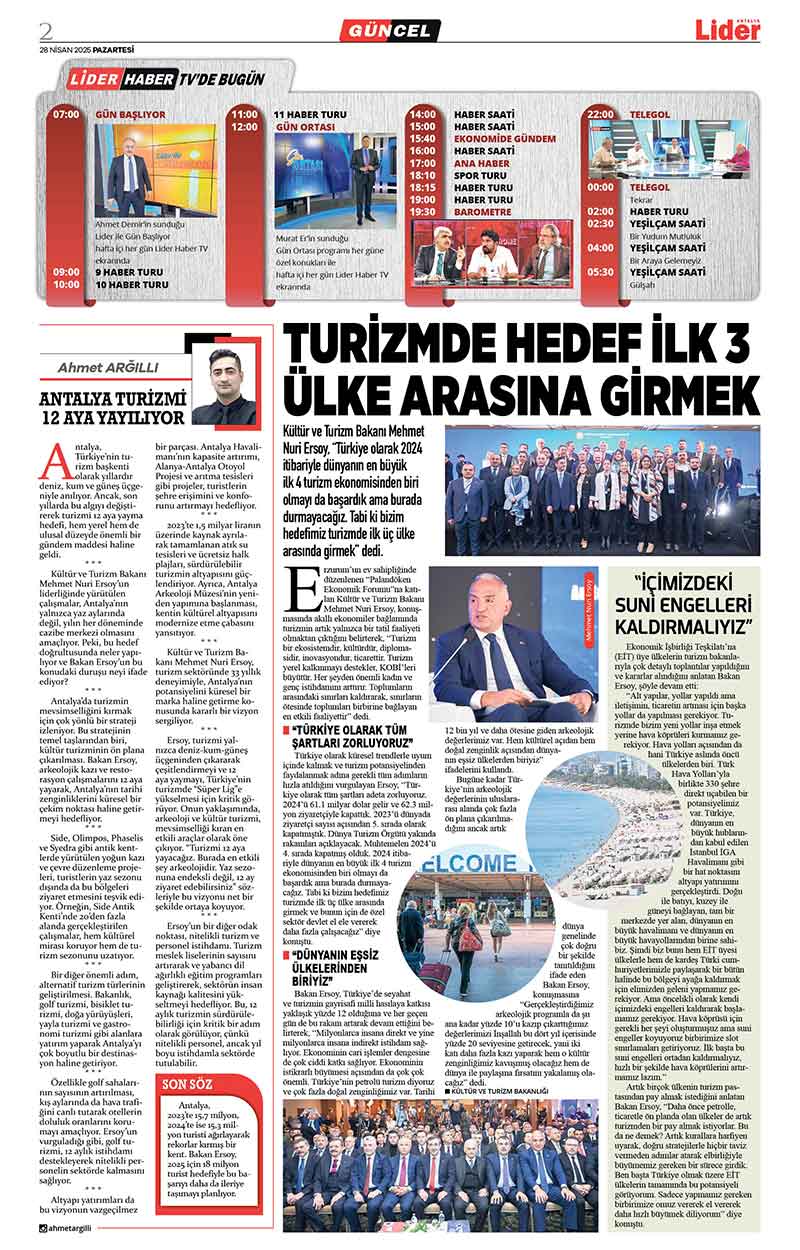 28 N İ S A N 2025 L İ D E R G A Z E T E A N T A L Y A 2