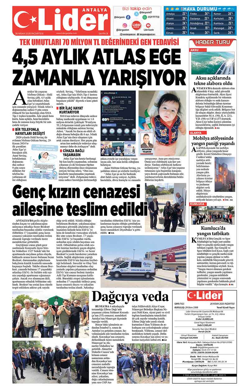 28 N İ S A N 2025 L İ D E R G A Z E T E A N T A L Y A 3