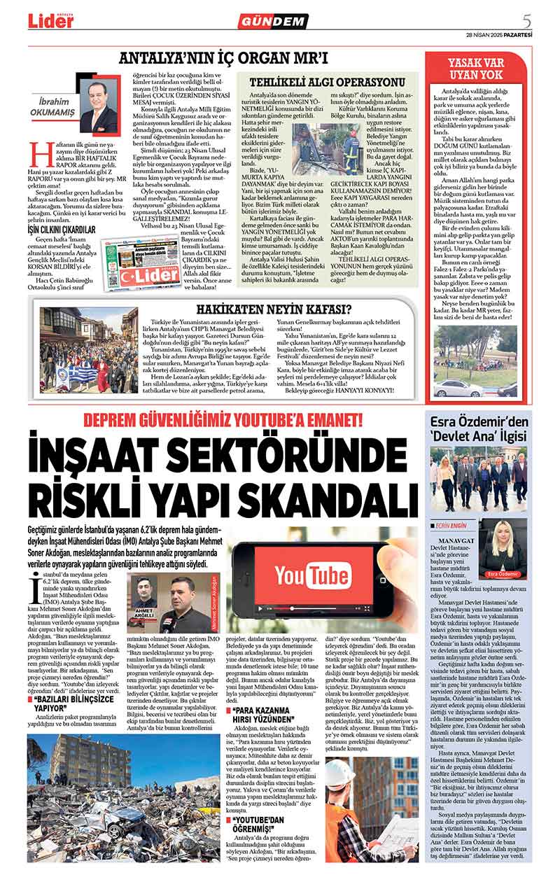 28 N İ S A N 2025 L İ D E R G A Z E T E A N T A L Y A 5