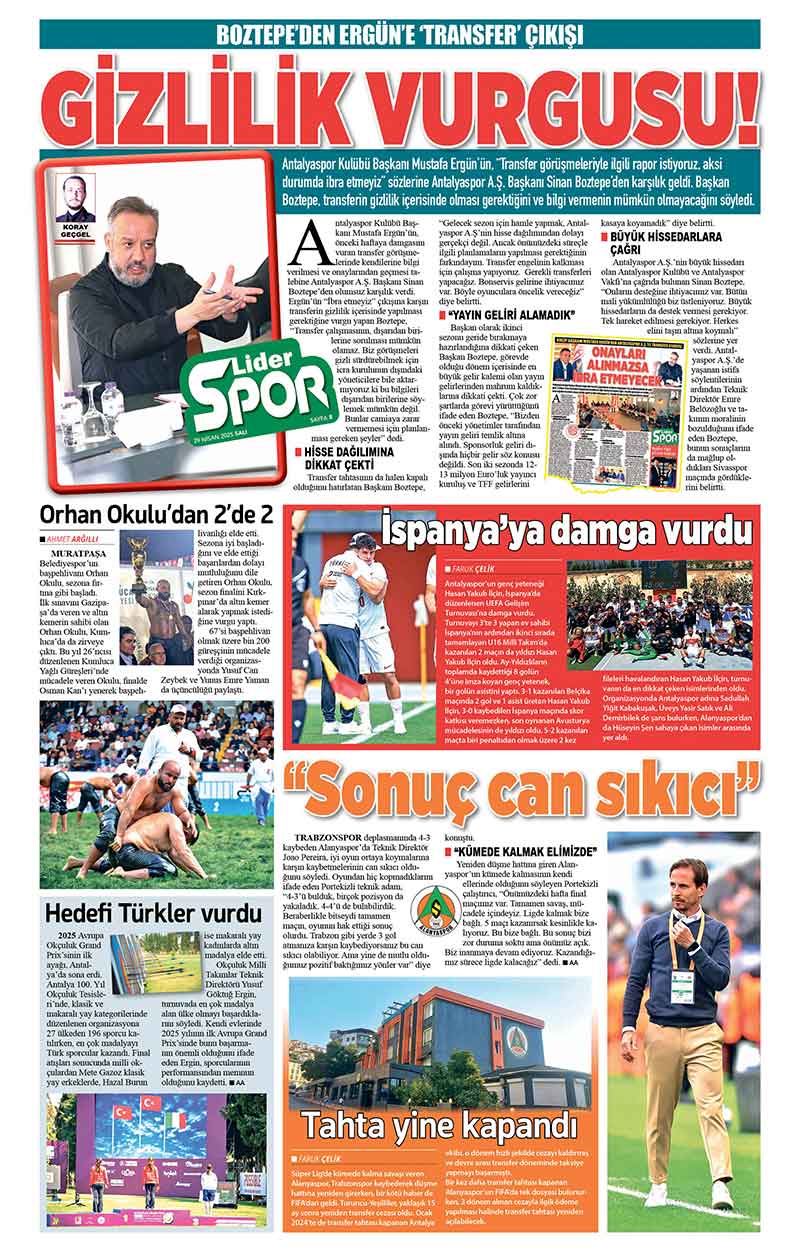 29 N İ S A N 2025 L İ D E R G A Z E T E A N T A L Y A 8