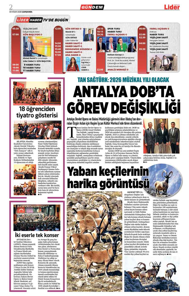 30 N İ S A N 2025 L İ D E R G A Z E T E A N T A L Y A 2
