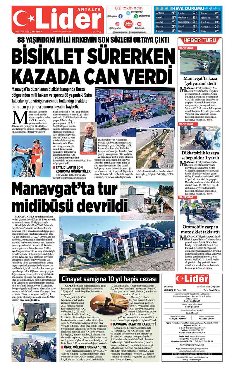 30 N İ S A N 2025 L İ D E R G A Z E T E A N T A L Y A 3
