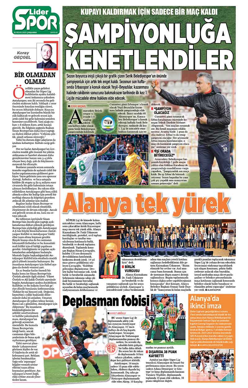 30 N İ S A N 2025 L İ D E R G A Z E T E A N T A L Y A 8