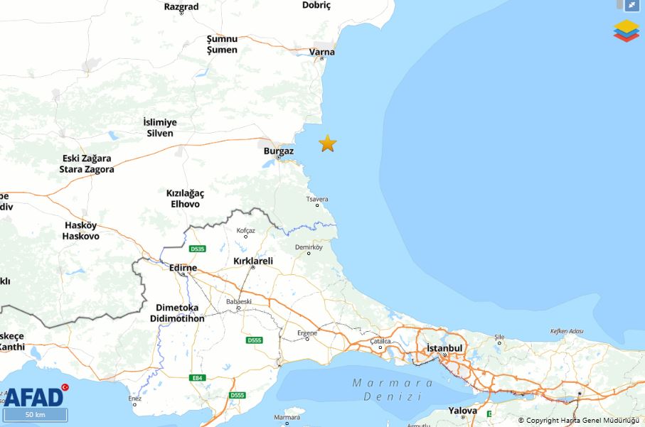 Karadeniz'de 3,6 Büyüklüğünde Deprem