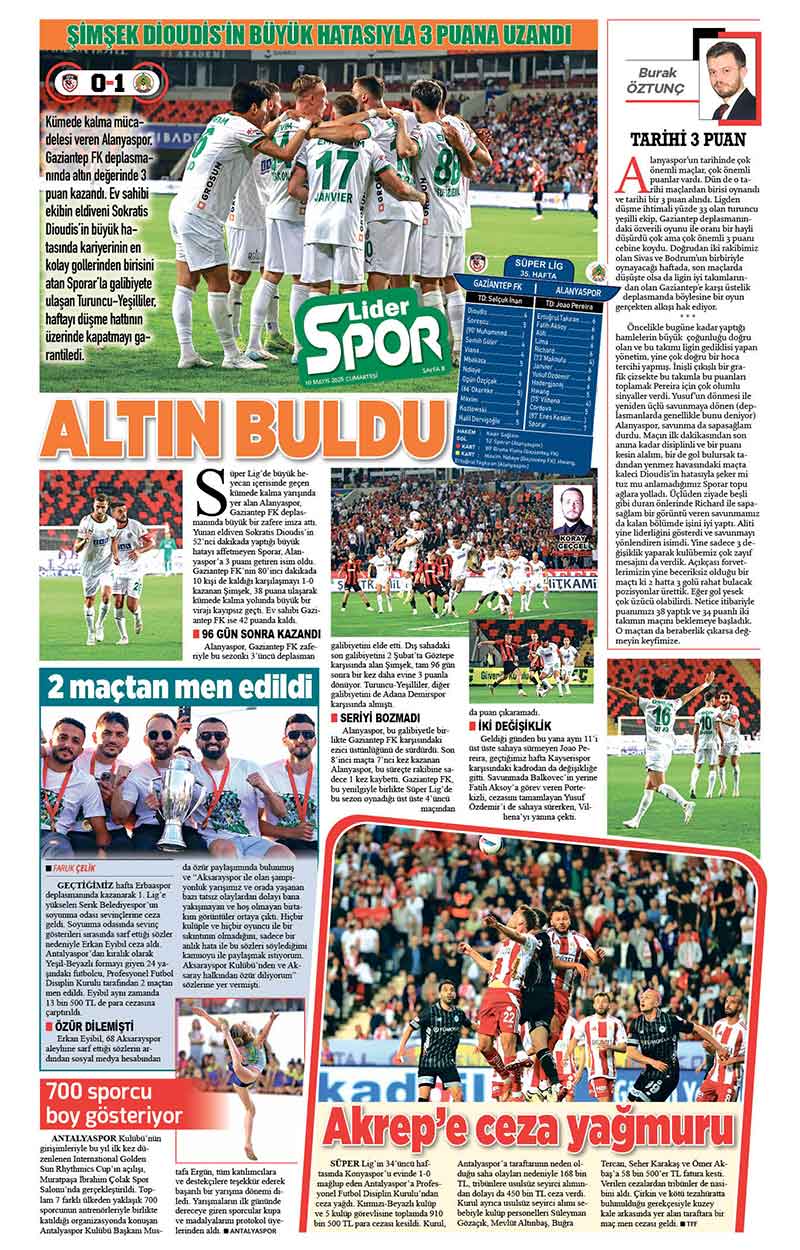 10 M A Y I S 2025 L İ D E R G A Z E T E A N T A L Y A 8