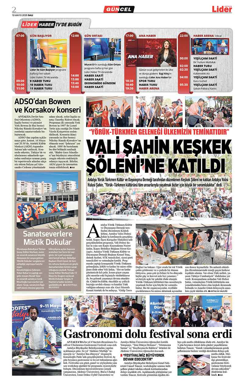 13 M A Y I S 2025 L İ D E R G A Z E T E A N T A L Y A 2