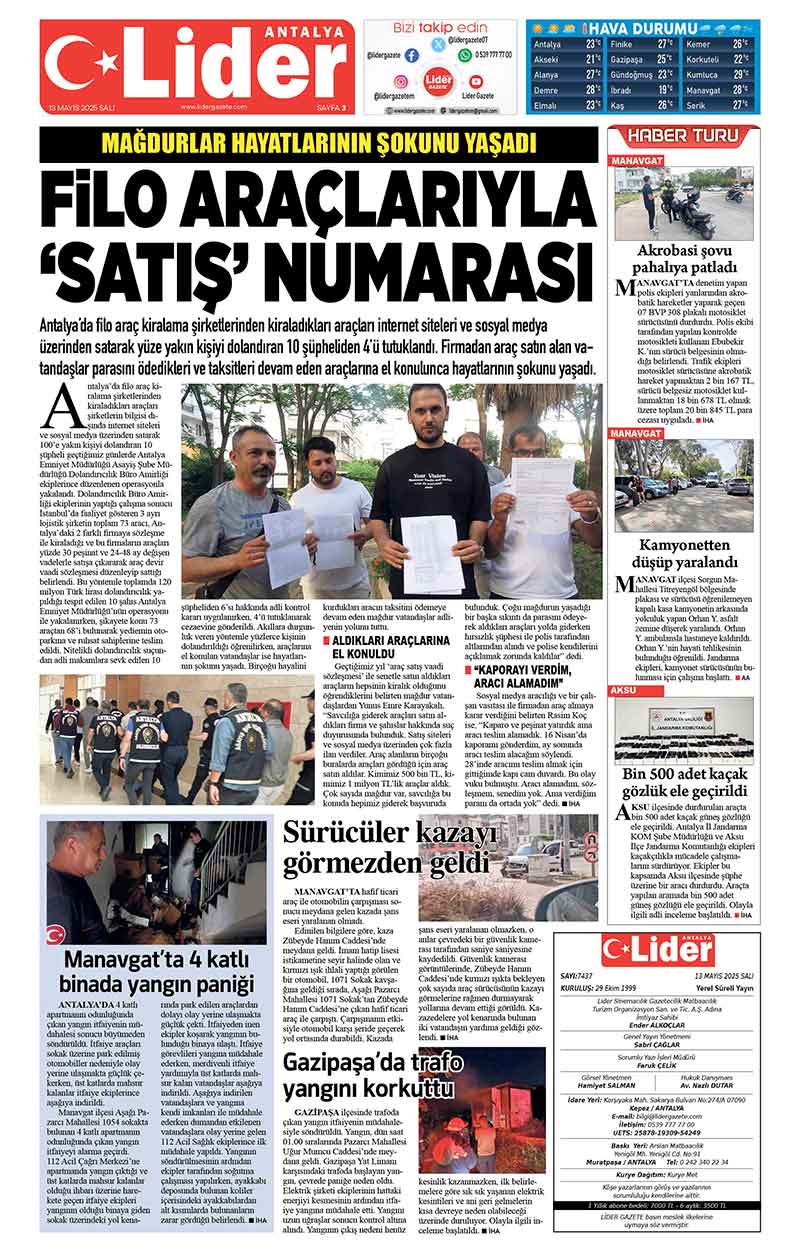 13 M A Y I S 2025 L İ D E R G A Z E T E A N T A L Y A 3
