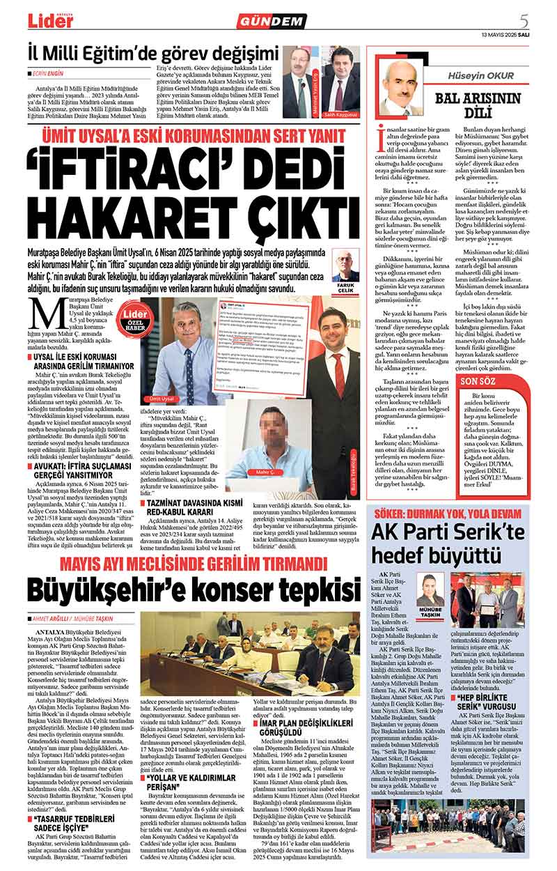 13 M A Y I S 2025 L İ D E R G A Z E T E A N T A L Y A 5