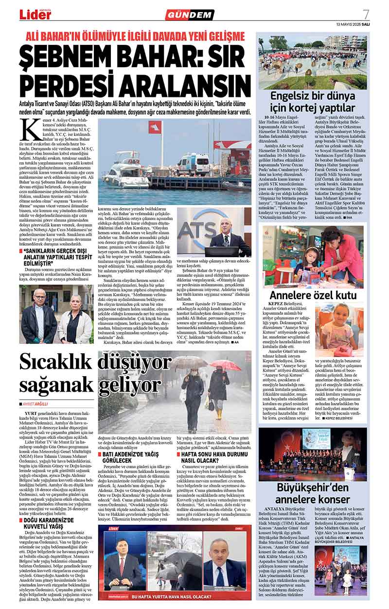 13 M A Y I S 2025 L İ D E R G A Z E T E A N T A L Y A 7