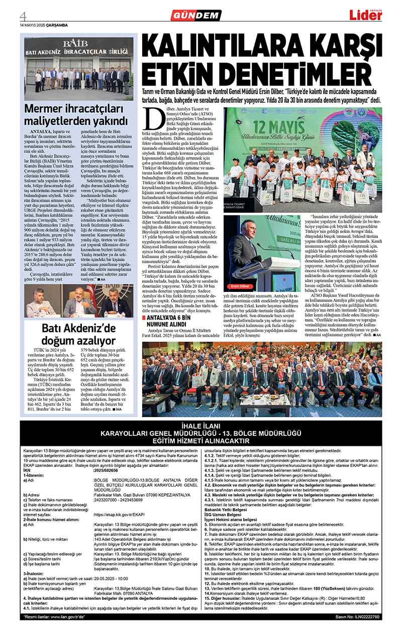 14 M A Y I S 2025 L İ D E R G A Z E T E A N T A L Y A 4