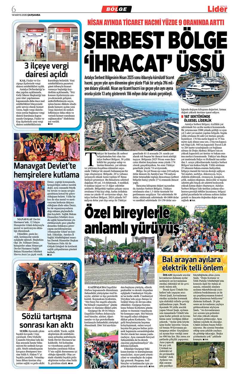 14 M A Y I S 2025 L İ D E R G A Z E T E A N T A L Y A 6
