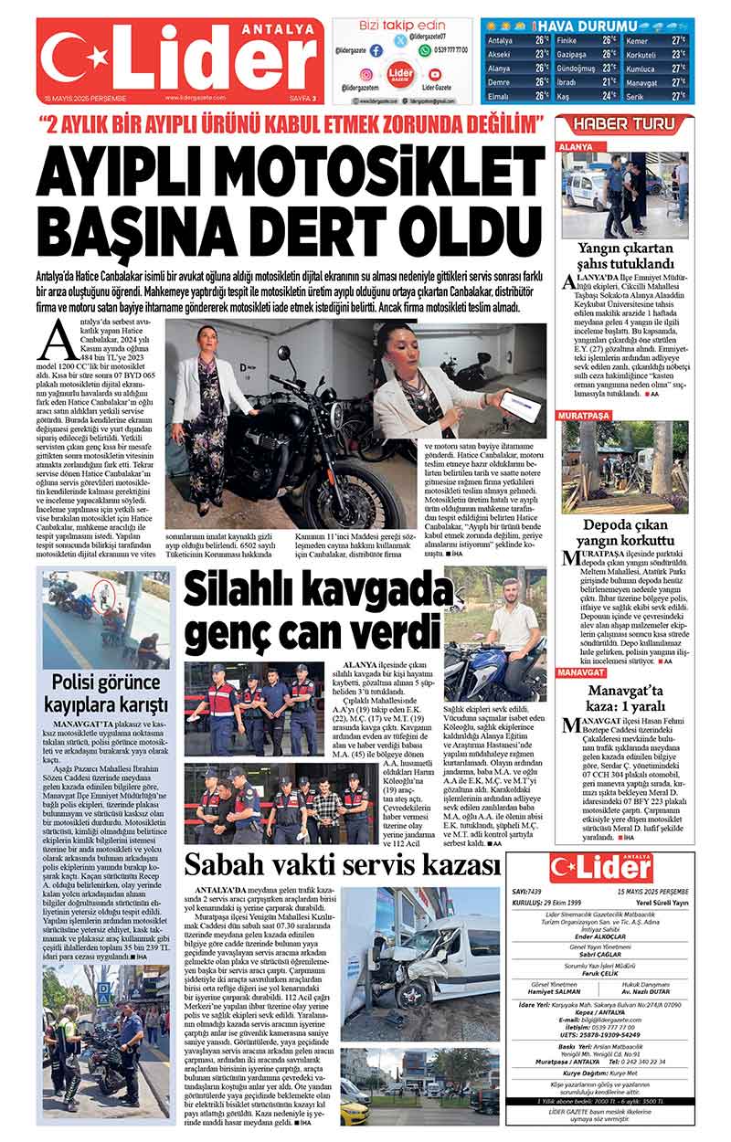 15 M A Y I S 2025 L İ D E R G A Z E T E A N T A L Y A 3