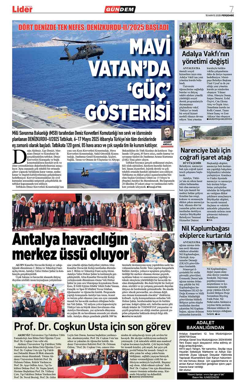 15 M A Y I S 2025 L İ D E R G A Z E T E A N T A L Y A 7