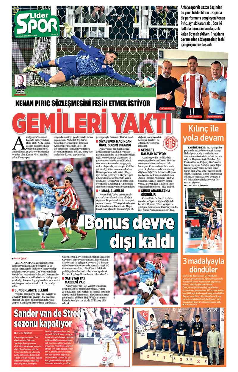 15 M A Y I S 2025 L İ D E R G A Z E T E A N T A L Y A 8