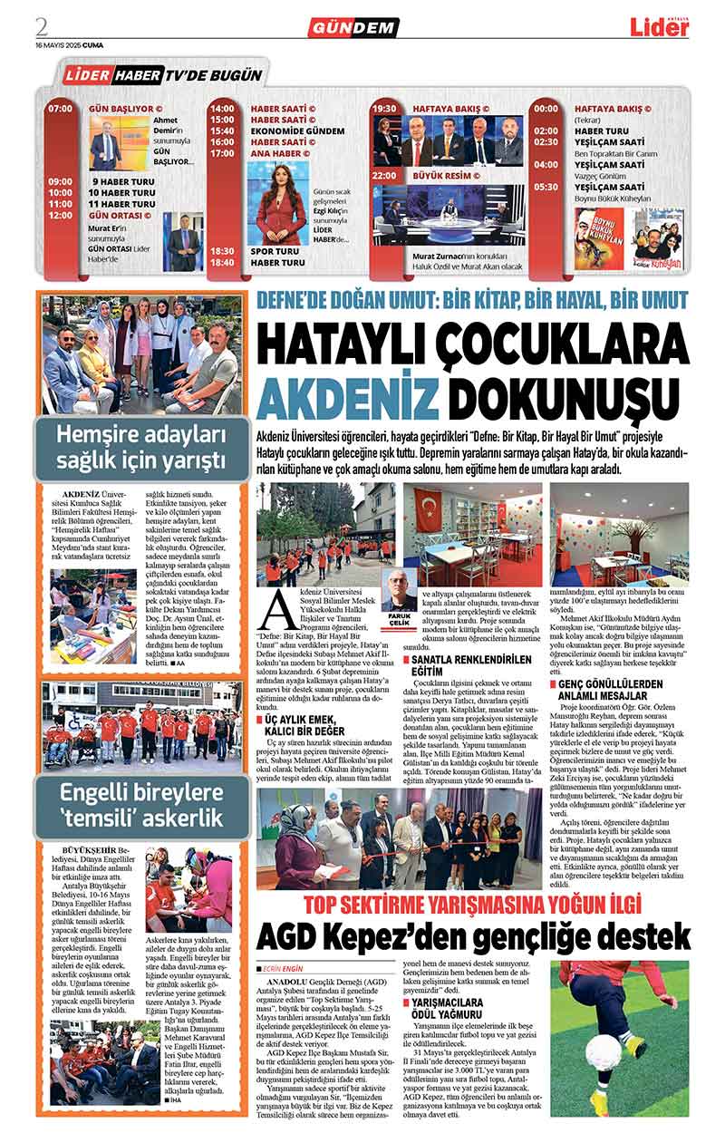 16 M A Y I S 2025 L İ D E R G A Z E T E A N T A L Y A 2