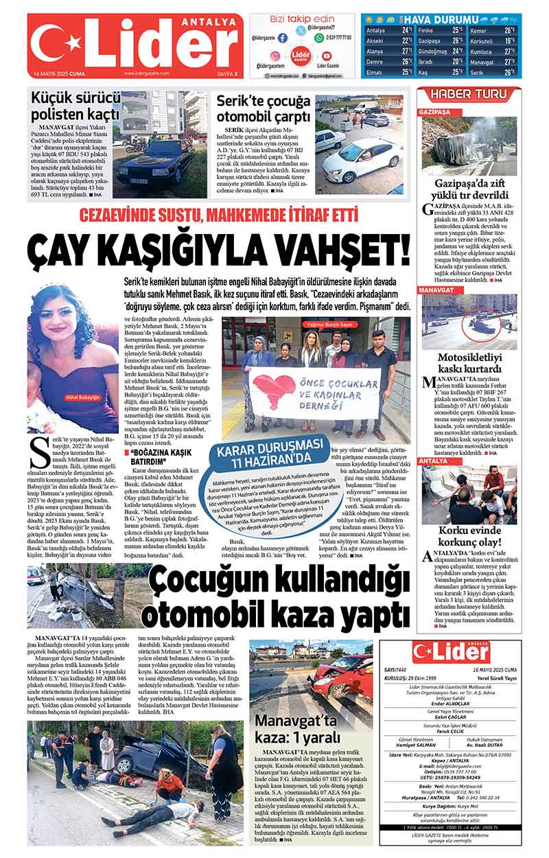 16 M A Y I S 2025 L İ D E R G A Z E T E A N T A L Y A 3
